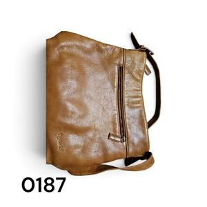 Tignanello Cognac Brown Leather Crossbody Bag Organizer Purse Adjustable Strap